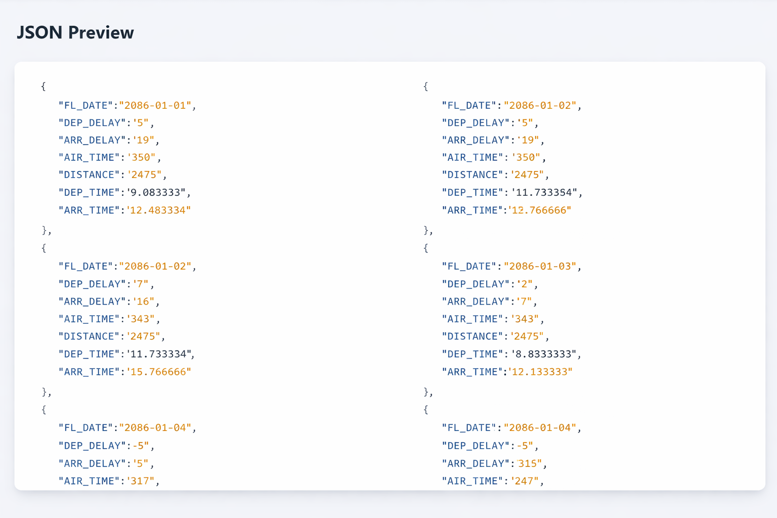 CSV API Bridge data preview